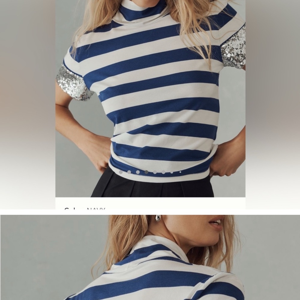Maeve Blue and White Fitted Polo Tee
